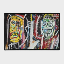 Two Heads on Gold Basquiat Graffiti Art Rug