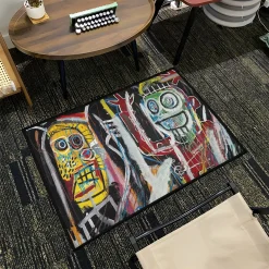 Two Heads on Gold Basquiat Graffiti Art Rug Basquiat 2 rug h1 2