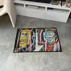 Two Heads on Gold Basquiat Graffiti Art Rug Basquiat 2 rug h1 3