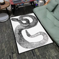 Rattlesnake Area Rug Black and White Engraving of a Rattlesnake rug 4