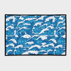 Blue and White Ocean Wave Rug