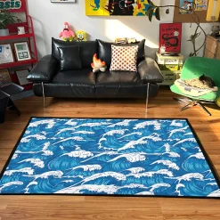 Blue and White Ocean Wave Rug Blue and White Ocean Wave Pattern rug 2