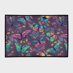Colorful Butterfly Pattern with Floral Elements Rug
