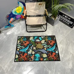 Colorful Marine Life Pattern with Octopus Whale and Turtle Rug Colorful Marine Life Pattern with Octopus Whale and Turtle rug 3