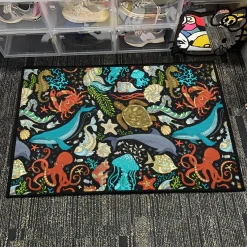 Colorful Marine Life Pattern with Octopus Whale and Turtle Rug Colorful Marine Life Pattern with Octopus Whale and Turtle rug 4