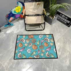 Seashell Area Rug Hand Drawn Seashell Pattern on Turquoise Background rug 3