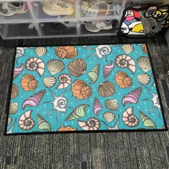 Seashell Area Rug Hand Drawn Seashell Pattern on Turquoise Background rug 4
