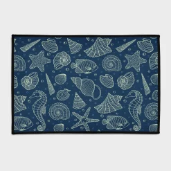 Nautical Seashells Seahorses and Fish Rug