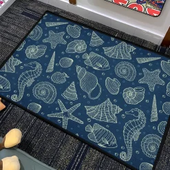 Nautical Seashells Seahorses and Fish Rug Nautical Pattern with Seashells Seahorses and Fish rug 4