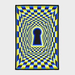 Optical Illusion Keyhole in Checkered Tunnel Rug