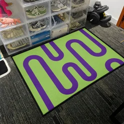 Purple Curved Lines on Green Rug Purple Curved Lines on Green Background rug 3