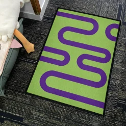 Purple Curved Lines on Green Rug Purple Curved Lines on Green Background rug 4