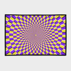 Purple and Yellow Optical Illusion Circular Rug