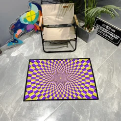 Purple and Yellow Optical Illusion Circular Rug Purple and Yellow Optical Illusion Circular Pattern rug 3