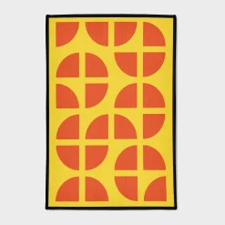 Red Half-Circles on Yellow Grid Pattern Rug