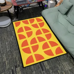 Red Half-Circles on Yellow Grid Pattern Rug Red Half Circles on Yellow Grid Pattern rug 4