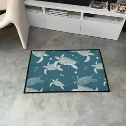 Sea Turtle Rug Sea Turtle Pattern with Stars on Teal Background rug 3