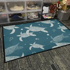 Sea Turtle Rug Sea Turtle Pattern with Stars on Teal Background rug 4