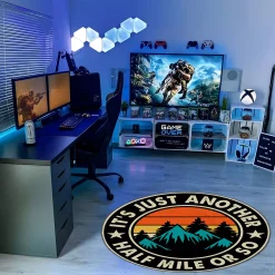 Vintage Hiking Mountain Round Rug Vintage Hiking Badge with Mountain and Sunset rug 3