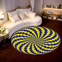 Yellow and Blue Optical Illusion Circular Rug Yellow and Blue Optical Illusion Circular Pattern rug 2