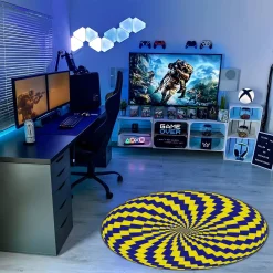 Yellow and Blue Optical Illusion Circular Rug Yellow and Blue Optical Illusion Circular Pattern rug 3