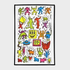 Custom Rug & Unique Design Home Decor - Dragon Rug Dancing Figures & Symbols Keith Haring Art Rug