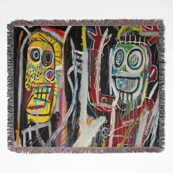 Two Heads On Gold Basquiat Graffiti Art Woven Tapestry Throw Blanket