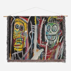 Two Heads On Gold Basquiat Graffiti Art Woven Tapestry Throw Blanket Basquiat 2 woven tapestry throw blanket 2