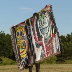 Two Heads On Gold Basquiat Graffiti Art Woven Tapestry Throw Blanket Basquiat 2 woven tapestry throw blanket 3