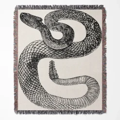 Black And White Engraving Of A Rattlesnake Woven Tapestry