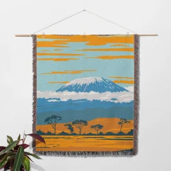 Kilimanjaro Landscape in Flat Design Style woven tapestry throw blanket 2