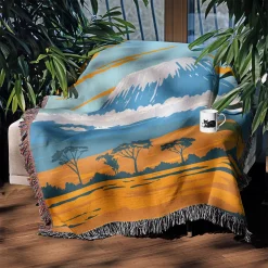 Kilimanjaro Landscape in Flat Design Style woven tapestry throw blanket 3