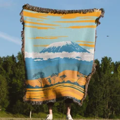 Kilimanjaro Landscape in Flat Design Style woven tapestry throw blanket 4