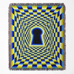 Optical Illusion Keyhole In Checkered Tunnel Woven Tapestry Throw Blanket