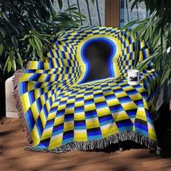 Optical Illusion Keyhole In Checkered Tunnel Woven Tapestry Throw Blanket Optical Illusion Keyhole in Checkered Tunnel woven tapestry throw blanket 3
