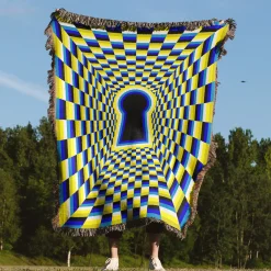 Optical Illusion Keyhole In Checkered Tunnel Woven Tapestry Throw Blanket Optical Illusion Keyhole in Checkered Tunnel woven tapestry throw blanket 4
