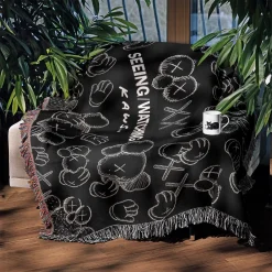 Black Kaws Woven Tapestry Throw Blanket kaws 2 woven tapestry throw blanket 4