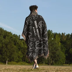 Black Kaws Woven Tapestry Throw Blanket kaws 2 woven tapestry throw blanket 5