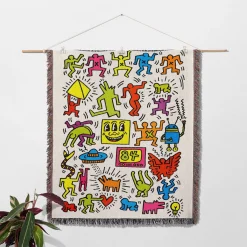 Dancing Figures & Symbols Keith Haring Art Woven Tapestry Throw Blanket keith haring 2 woven tapestry throw blanket 2