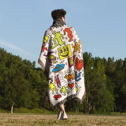 Dancing Figures & Symbols Keith Haring Art Woven Tapestry Throw Blanket keith haring 2 woven tapestry throw blanket 5