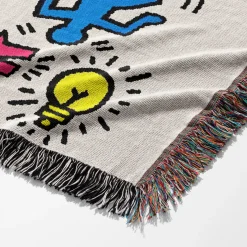 Dancing Figures & Symbols Keith Haring Art Woven Tapestry Throw Blanket keith haring 2 woven tapestry throw blanket 6