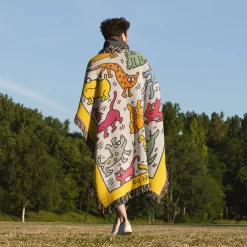 Colorful Dogs & Cats Keith Haring Art Woven Tapestry Throw Blanket keith haring 3 woven tapestry throw blanket 5